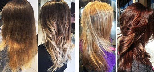 До и после процедуры цветного ламинирования волос