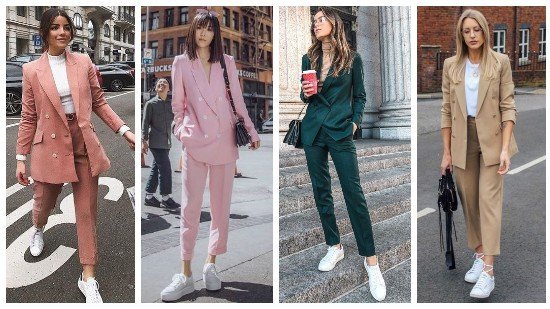 Модные женские костюмы с папиными кроссовками 2020