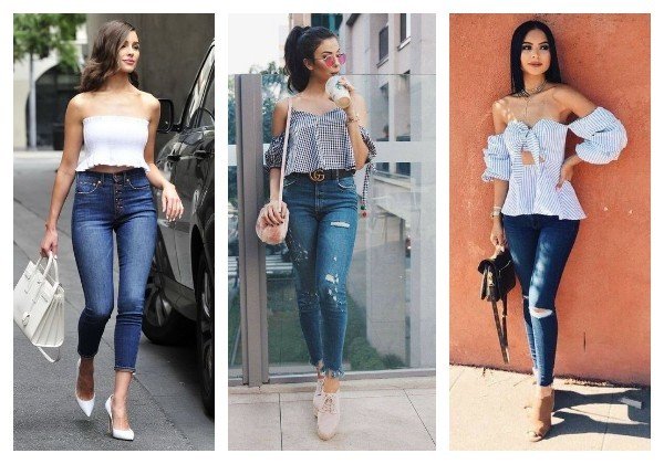 Как носить джинсы скинни с топом или футболкой в 2021