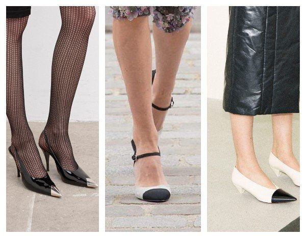 Женские белые туфли с черным носком 2022