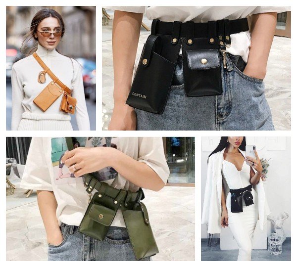 Женские кожаные ремни с маленькими сумочками осень 2021 зима 2022