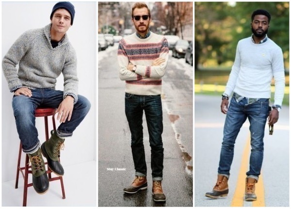 Мужские образы с сапогами Sorel, свитером и джинсами