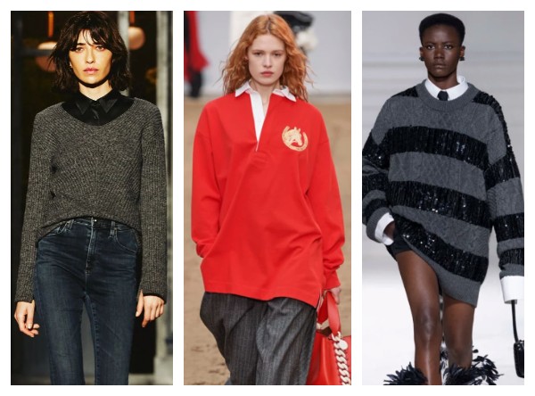 Модные свитера с рубашкой 2024: женские образы