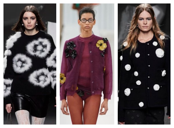 Модные женские свитера с объемными цветами 2024