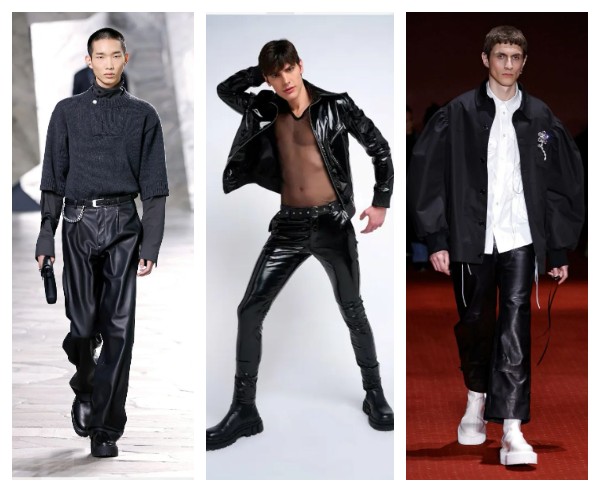 Новогодние образы для мужчин с кожаными брюками 2024
